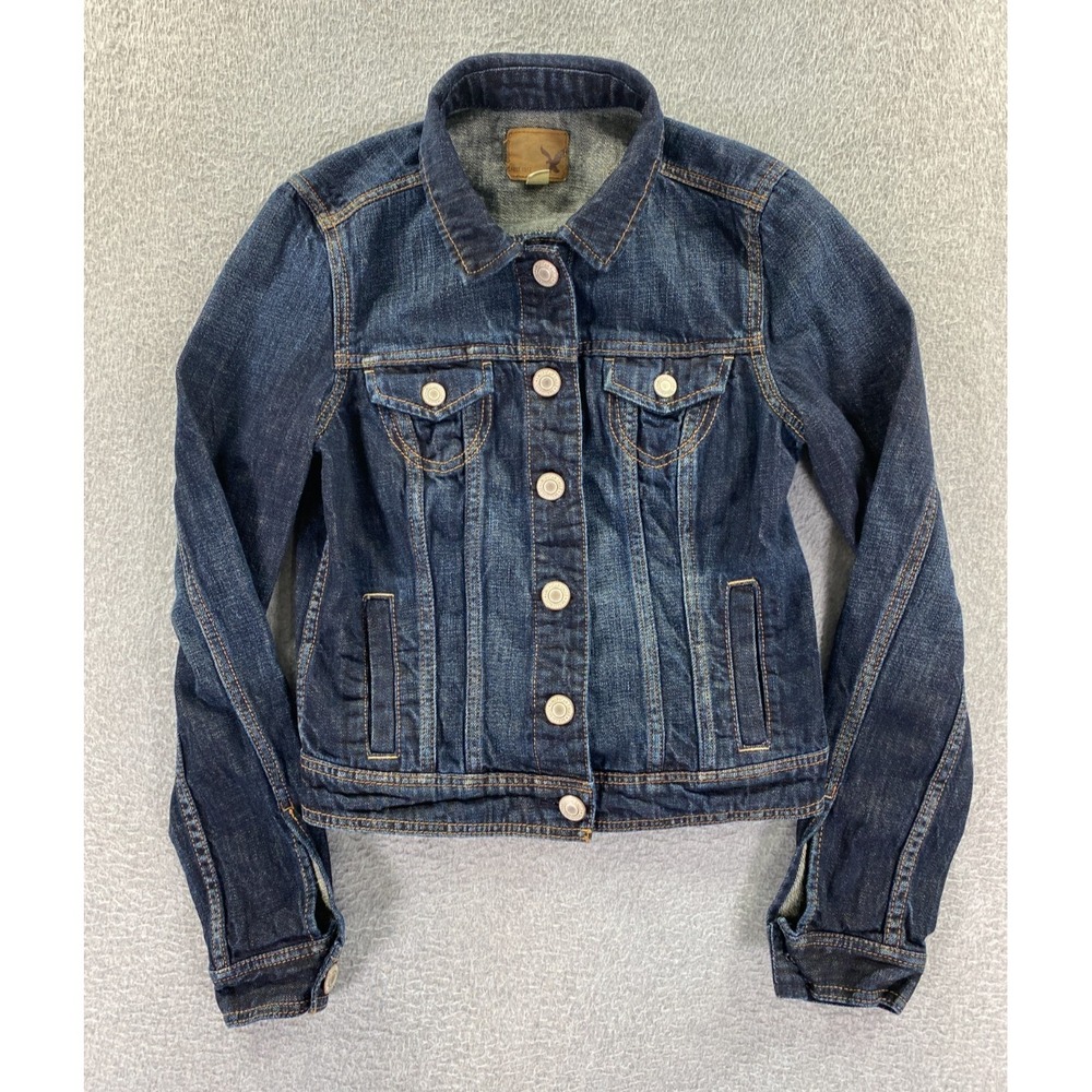 American Eagle Denim Jean Jacket Womens Small Blue Denim Cropped Trucker Classic